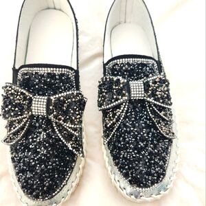 Elegant Black and Silver Women's Slip-On Shoes